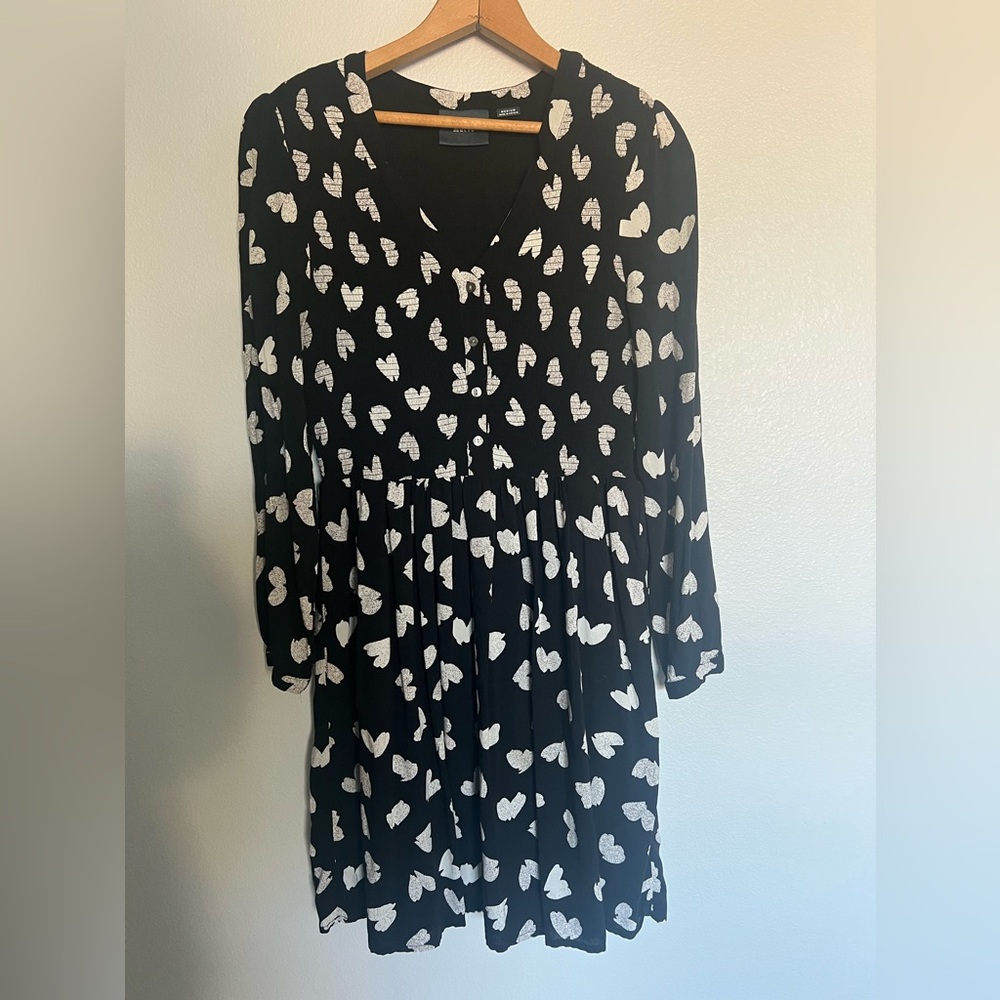 Anthropologie Maeve black white painted heart dress size M